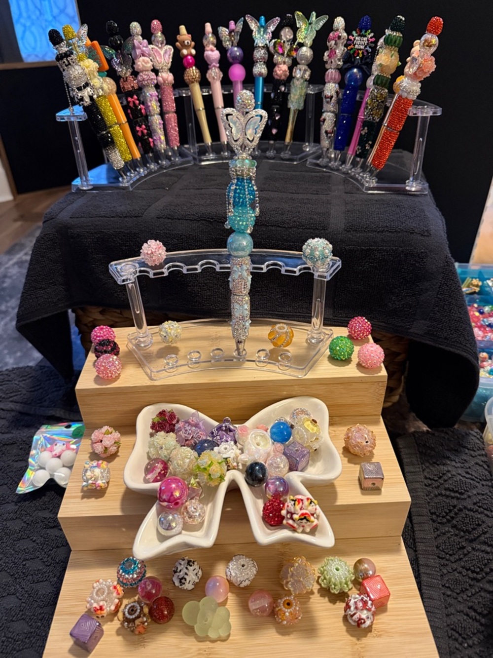 Beaded Decorative Pen with Blue and Teal Accents